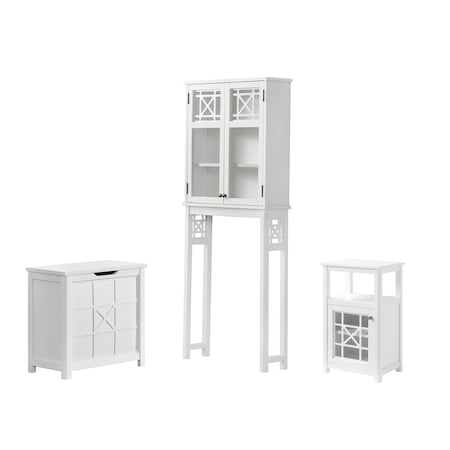 Alaterre Furniture Derby 4-Piece Bathroom Set with Over Toilet Shelf, Wall Mounted Cabinet, Hamper, and Floor Cabinet ANDE72678WH